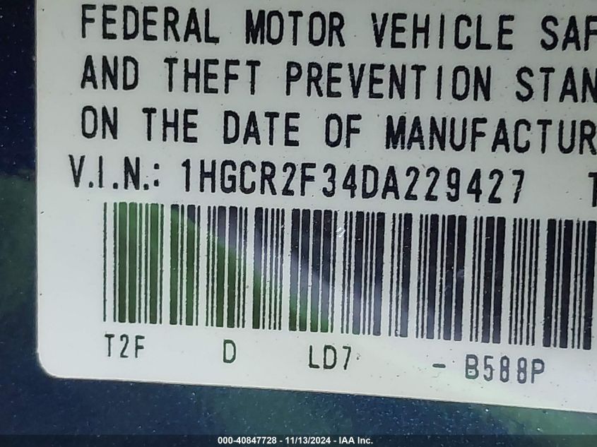 VIN 1HGCR2F34DA229427 2013 HONDA ACCORD no.9