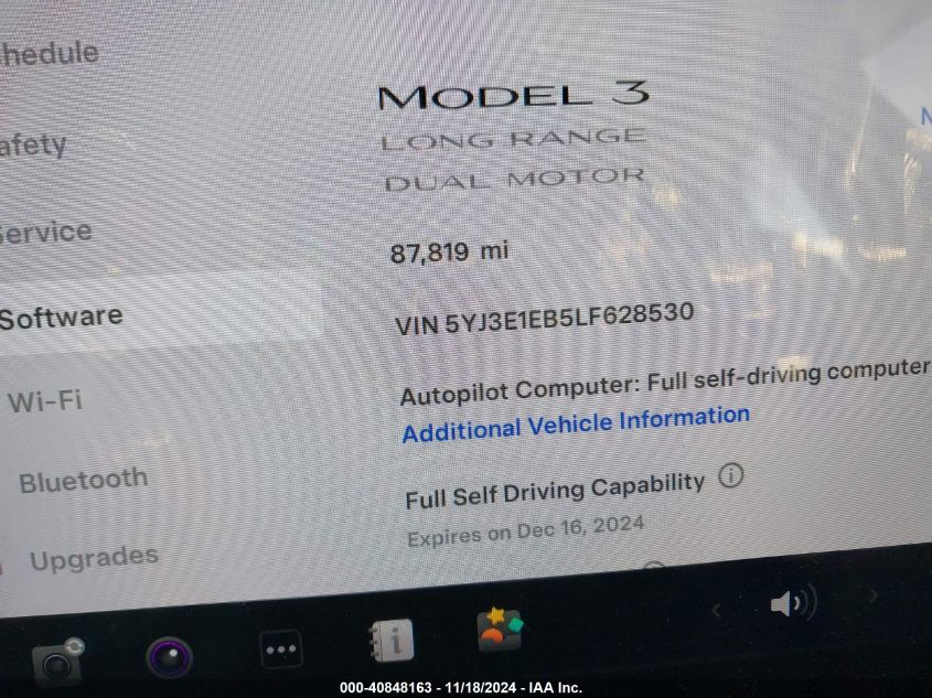 2020 Tesla Model 3 Long Range Dual Motor All-Wheel Drive VIN: 5YJ3E1EB5LF628530 Lot: 40848163