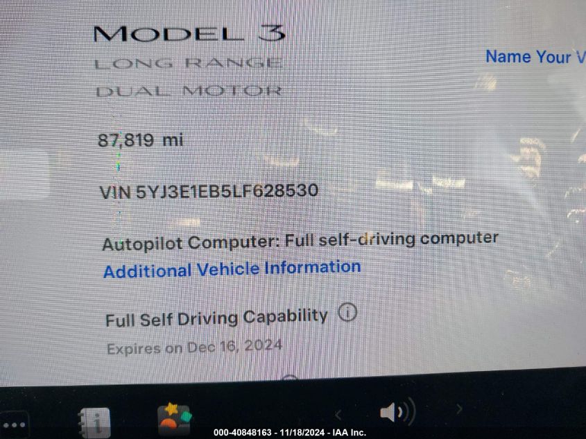 2020 TESLA MODEL 3 LONG RANGE DUAL MOTOR ALL-WHEEL DRIVE - 5YJ3E1EB5LF628530