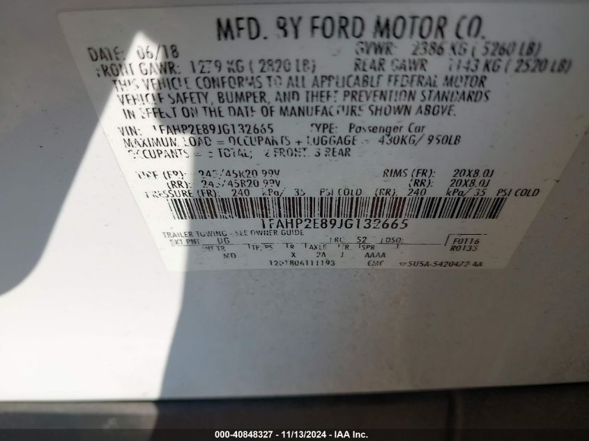 2018 FORD TAURUS SEL - 1FAHP2E89JG132665