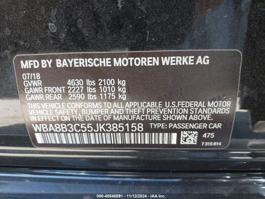 VIN WBA8B3C55JK385158 2018 BMW 3 Series, 340I no.9