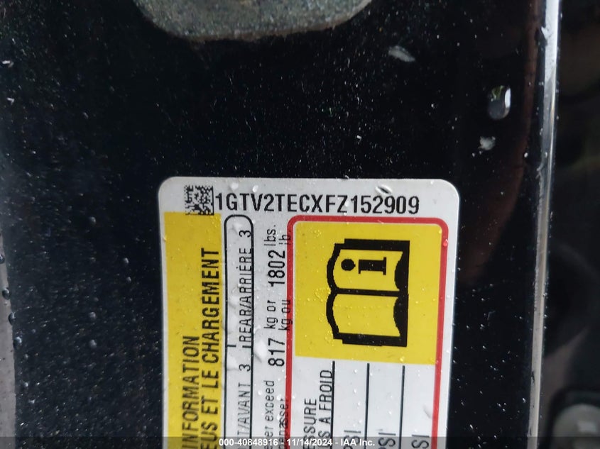 2015 GMC SIERRA VIN: 1GTV2TECXFZ152909