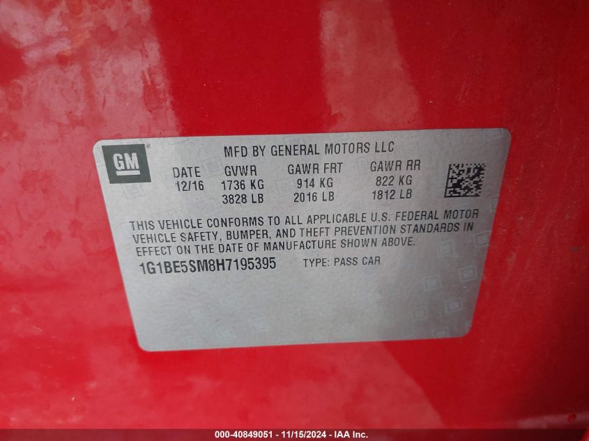 2017 CHEVROLET CRUZE LT AUTO - 1G1BE5SM8H7195395