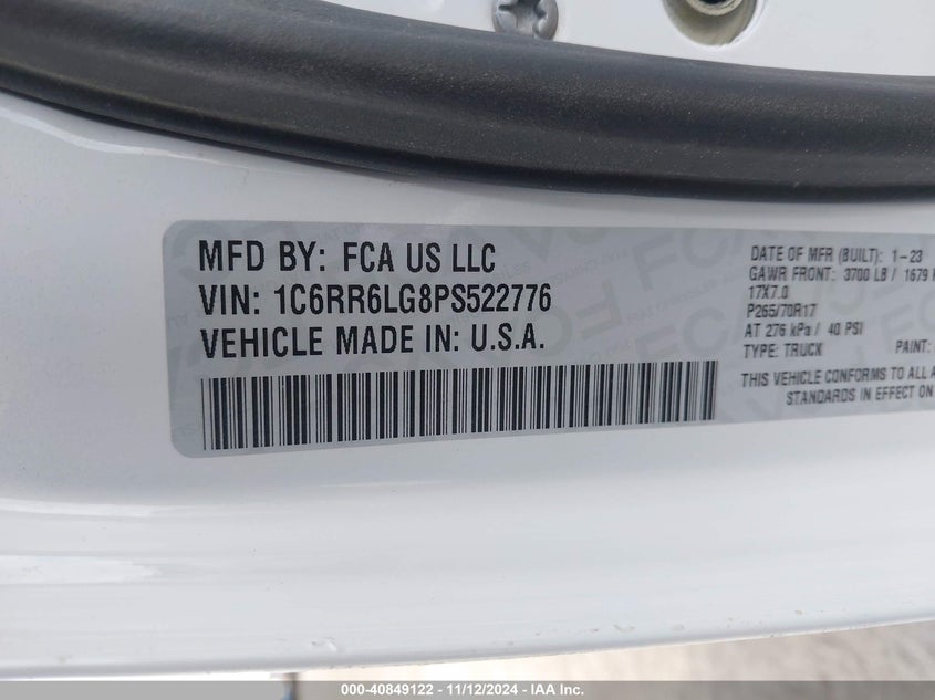 2023 RAM 1500 CLASSIC SLT  4X2 5'7 BOX - 1C6RR6LG8PS522776