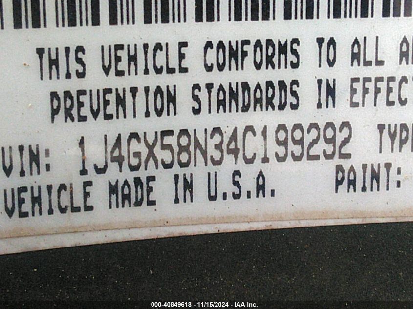 2004 Jeep Grand Cherokee Limited VIN: 1J4GX58N34C199292 Lot: 40849618