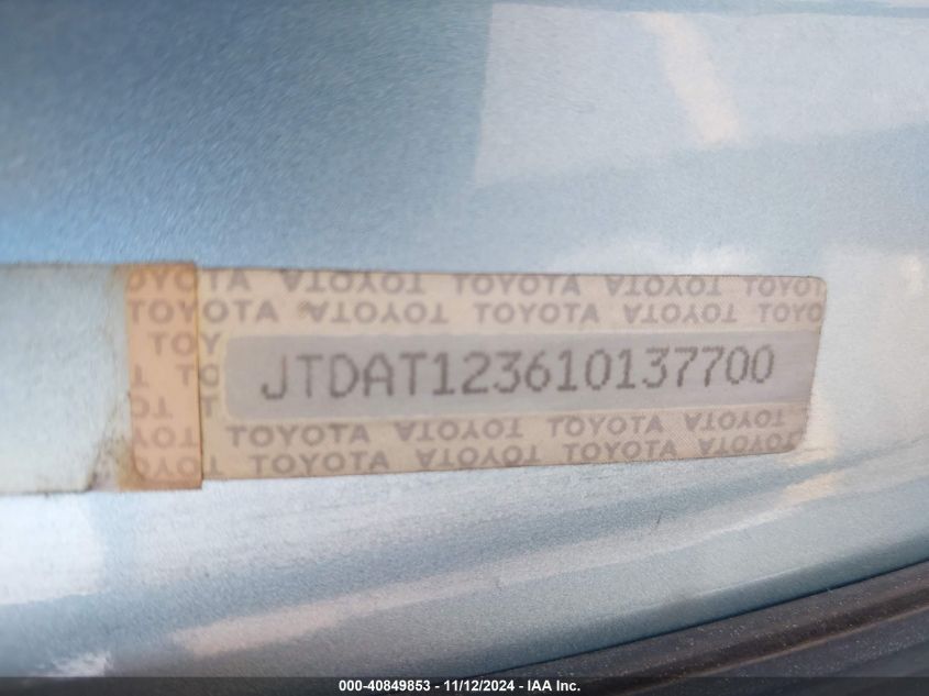 2001 Toyota Echo VIN: JTDAT123610137700 Lot: 40849853