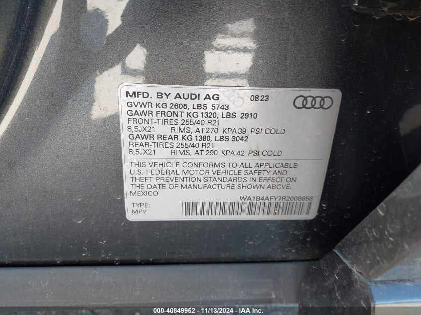 2024 Audi Sq5 Premium Plus Tfsi Quattro Tiptronic VIN: WA1B4AFY7R2008656 Lot: 40849952