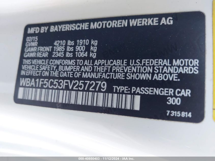 2015 BMW 228I VIN: WBA1F5C53FV257279 Lot: 40850403