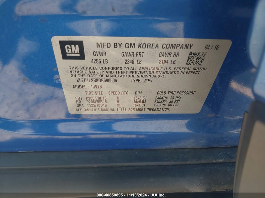 2016 CHEVROLET TRAX LT - KL7CJLSB8GB690506