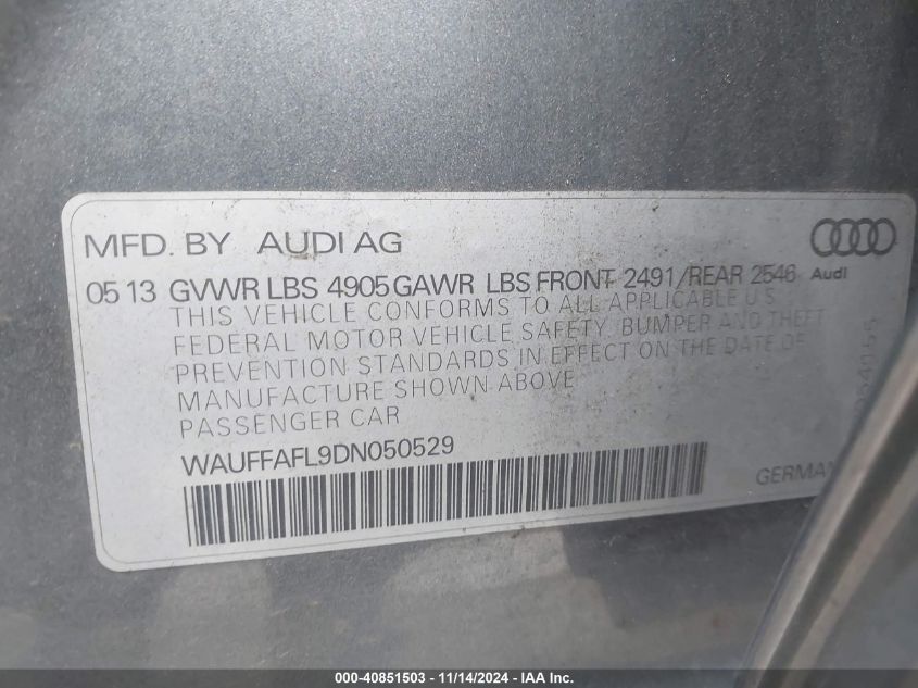 2013 AUDI A4 2.0T PREMIUM - WAUFFAFL9DN050529