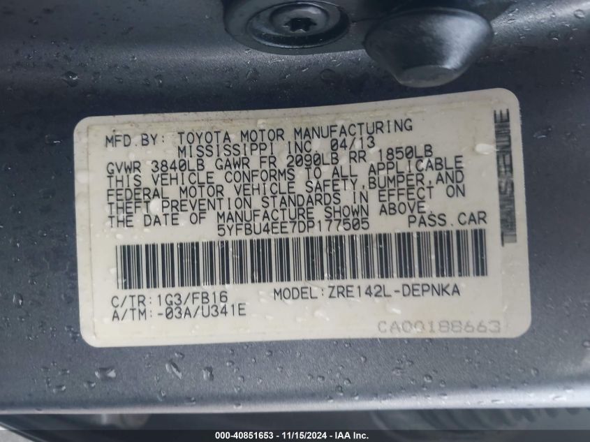 2013 TOYOTA COROLLA LE - 5YFBU4EE7DP177505