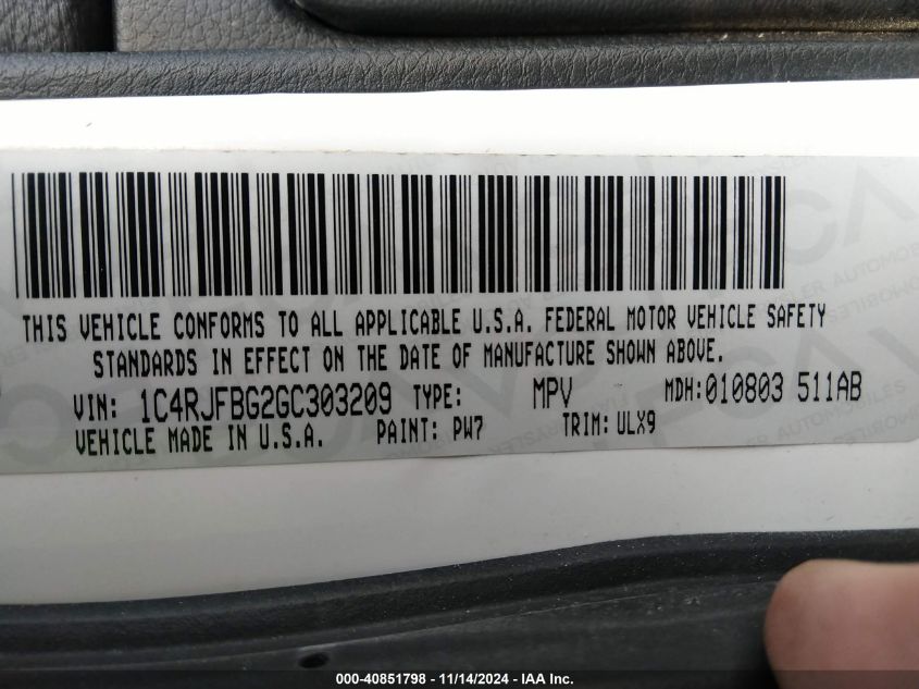 VIN 1C4RJFBG2GC303209 2016 Jeep Grand Cherokee, Lim... no.9