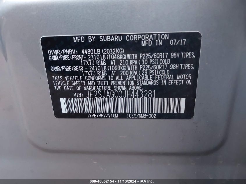 2018 SUBARU FORESTER 2.5I PREMIUM - JF2SJAGC0JH443281