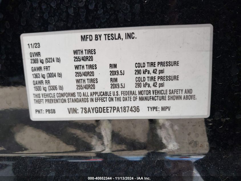 VIN 7SAYGDEE7PA187436 2023 Tesla Model Y, Awd/Long... no.9