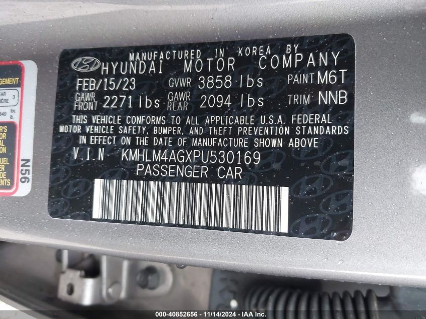 2023 Hyundai Elantra Sel VIN: KMHLM4AGXPU530169 Lot: 40852656