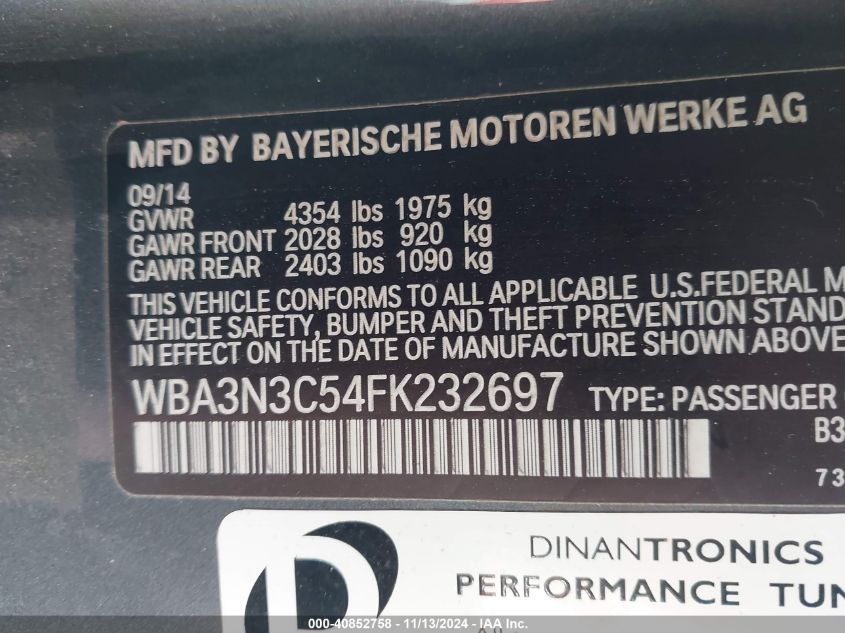 VIN WBA3N3C54FK232697 2015 BMW 4 Series, 428I no.9