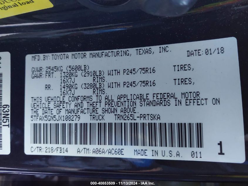 2018 TOYOTA TACOMA SR - 5TFAX5GN5JX108279