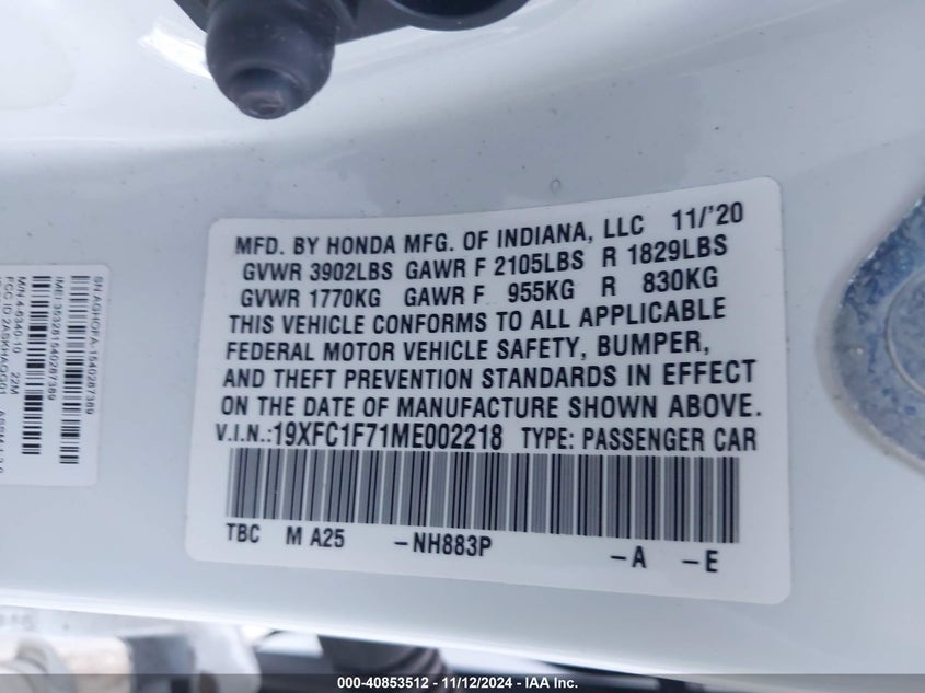 2021 HONDA CIVIC EX-L - 19XFC1F71ME002218