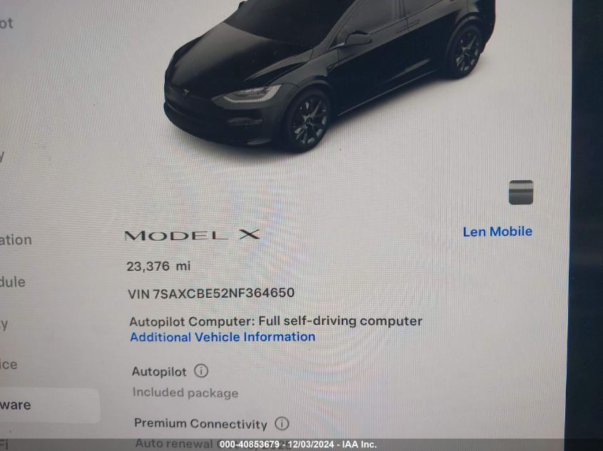 VIN 7SAXCBE52NF364650 2022 Tesla Model X, Dual Moto... no.7