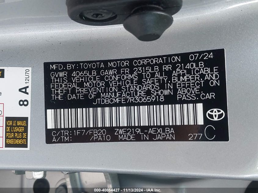 2024 TOYOTA COROLLA HYBRID LE - JTDBCMFE7R3065918