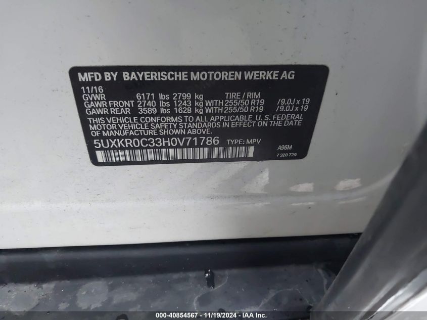 VIN 5UXKR0C33H0V71786 2017 BMW X5, Xdrive35I no.9