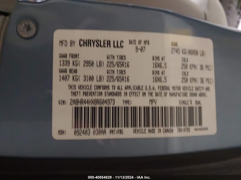 2008 CHRYSLER TOWN & COUNTRY VIN: 2A8HR44HX8R604973