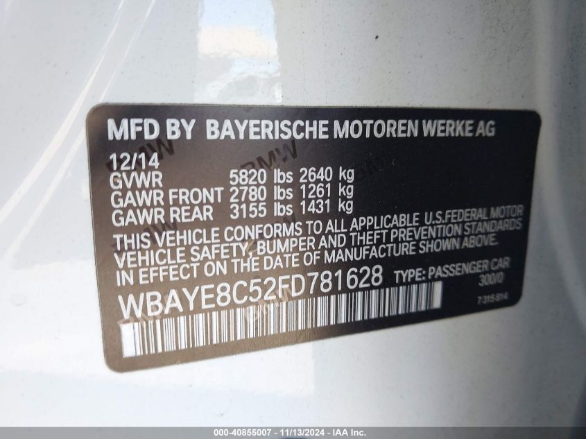 VIN WBAYE8C52FD781628 2015 BMW 750LI no.9