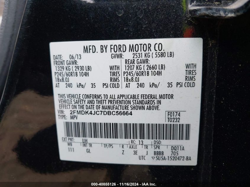 VIN 2FMDK4JC7DBC56664 2013 FORD EDGE no.9