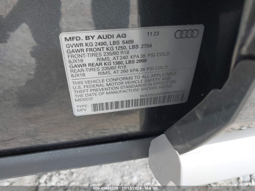 2024 Audi Q5 Premium 45 Tfsi S Line Quattro VIN: WA1GAAFY8R2050056 Lot: 40855320