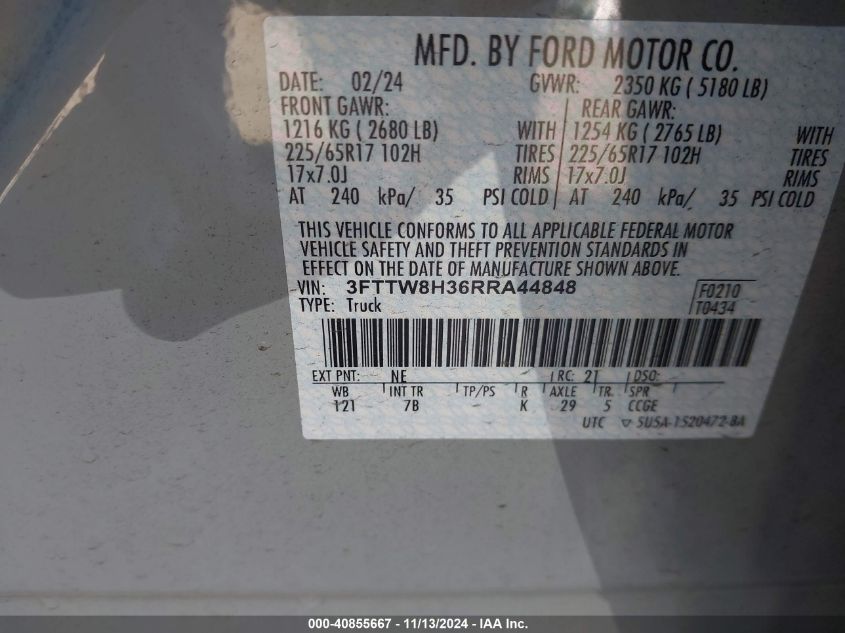 2024 FORD MAVERICK XLT - 3FTTW8H36RRA44848