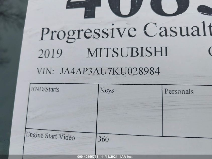 2019 MITSUBISHI OUTLANDER SPORT 2.0 ES - JA4AP3AU7KU028984