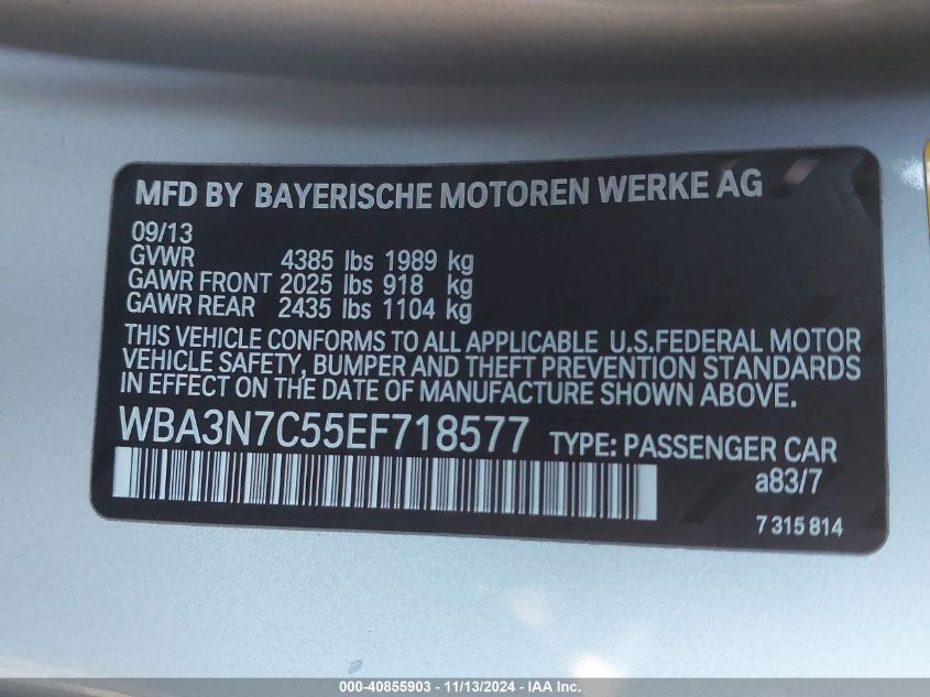 2014 BMW 428I VIN: WBA3N7C55EF718577 Lot: 40855903