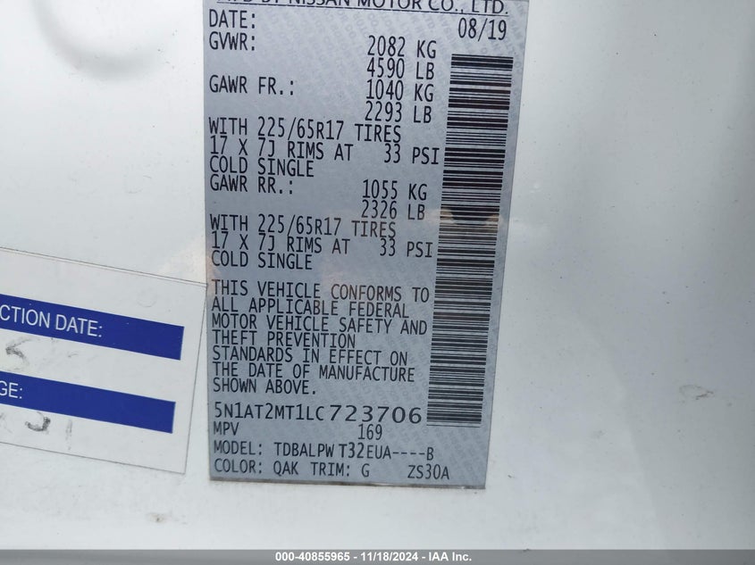 2020 NISSAN ROGUE S FWD - 5N1AT2MT1LC723706