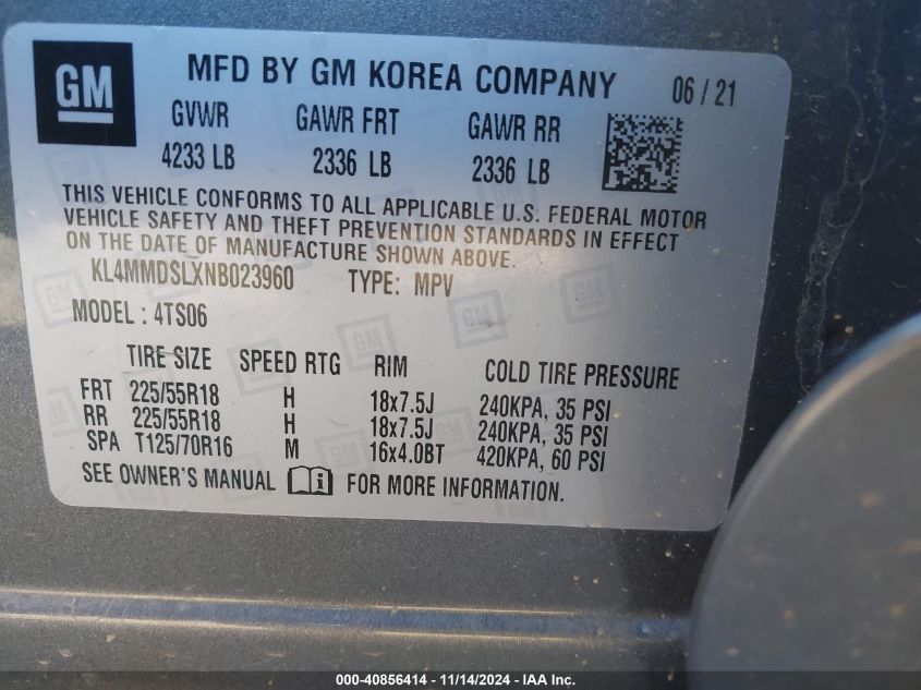 2022 Buick Encore Gx Fwd Select VIN: KL4MMDSLXNB023960 Lot: 40856414