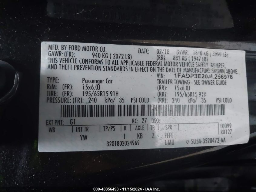 2018 FORD FOCUS S - 1FADP3E20JL256976