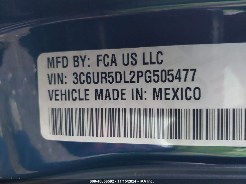 2023 Ram 2500 Big Horn 4X4 6'4 Box VIN: 3C6UR5DL2PG505477 Lot: 40856582