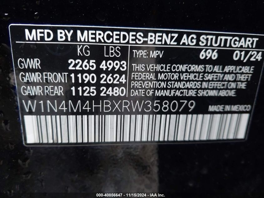 2024 Mercedes-Benz Glb 250 4Matic VIN: W1N4M4HBXRW358079 Lot: 40856647