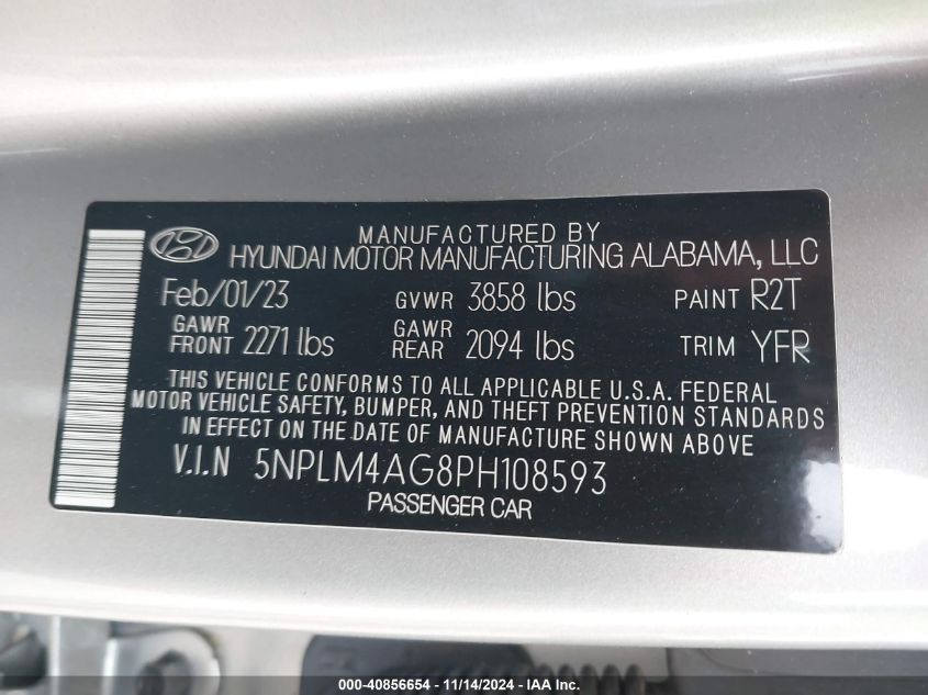 2023 Hyundai Elantra Sel VIN: 5NPLM4AG8PH108593 Lot: 40856654