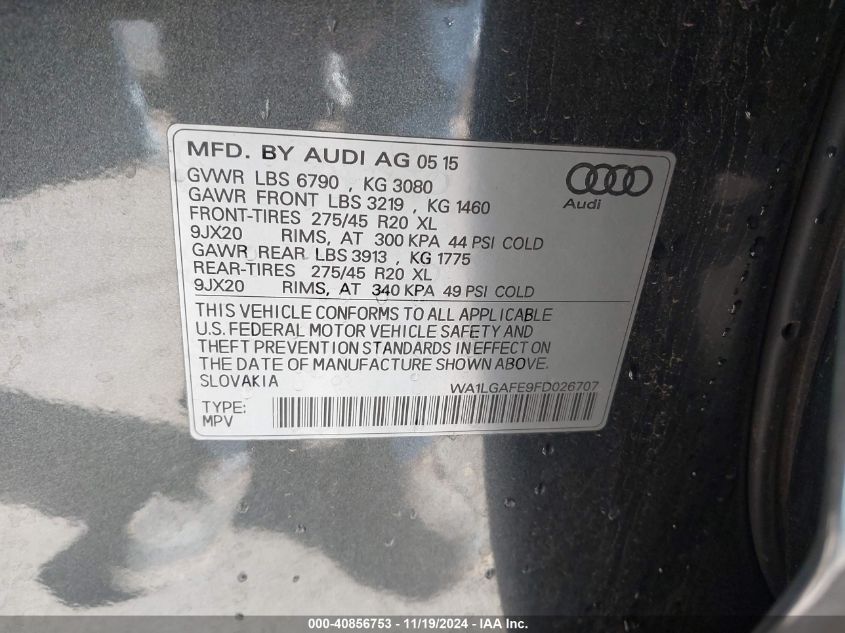 VIN WA1LGAFE9FD026707 2015 Audi Q7, 3.0T Premium no.9