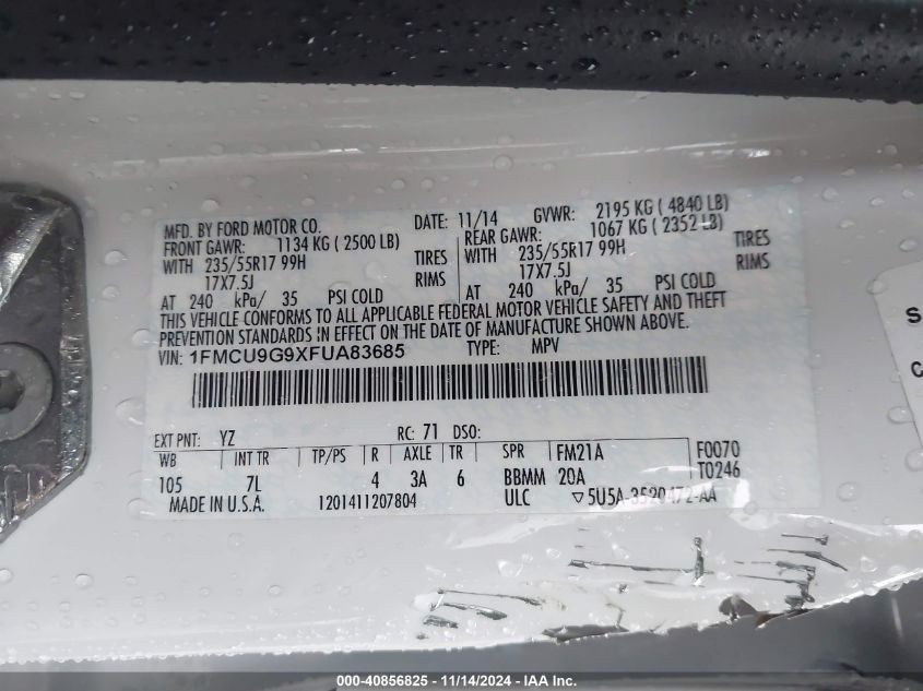 VIN 1FMCU9G9XFUA83685 2015 FORD ESCAPE no.9