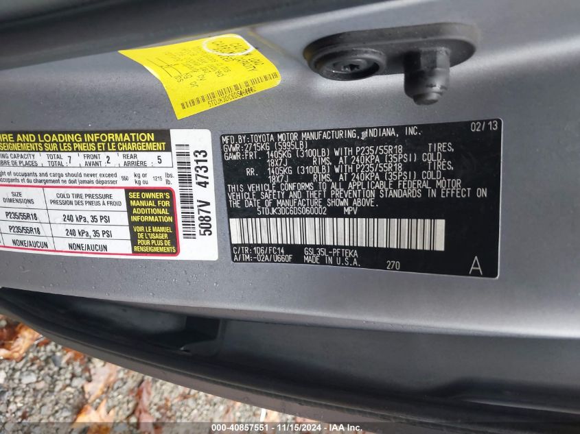 VIN 5TDJK3DC6DS060002 2013 TOYOTA SIENNA no.9