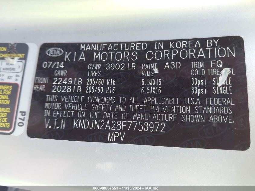 2015 KIA SOUL - KNDJN2A28F7753972