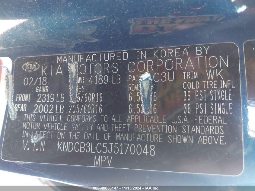 VIN KNDCB3LC5J5170048 2018 KIA NIRO LX
