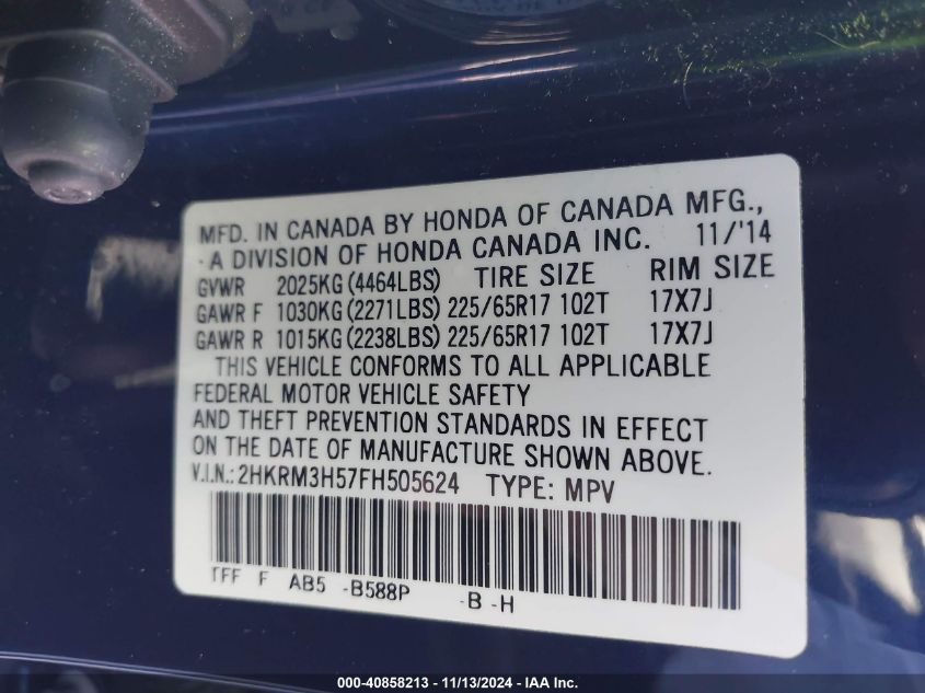 VIN 2HKRM3H57FH505624 2015 HONDA CR-V no.9