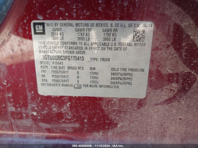 VIN 3GTU2UEC3FG170413 2015 GMC SIERRA 1500 no.9