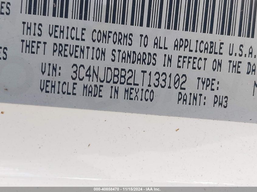 2020 Jeep Compass Latitude 4X4 VIN: 3C4NJDBB2LT133102 Lot: 40858470