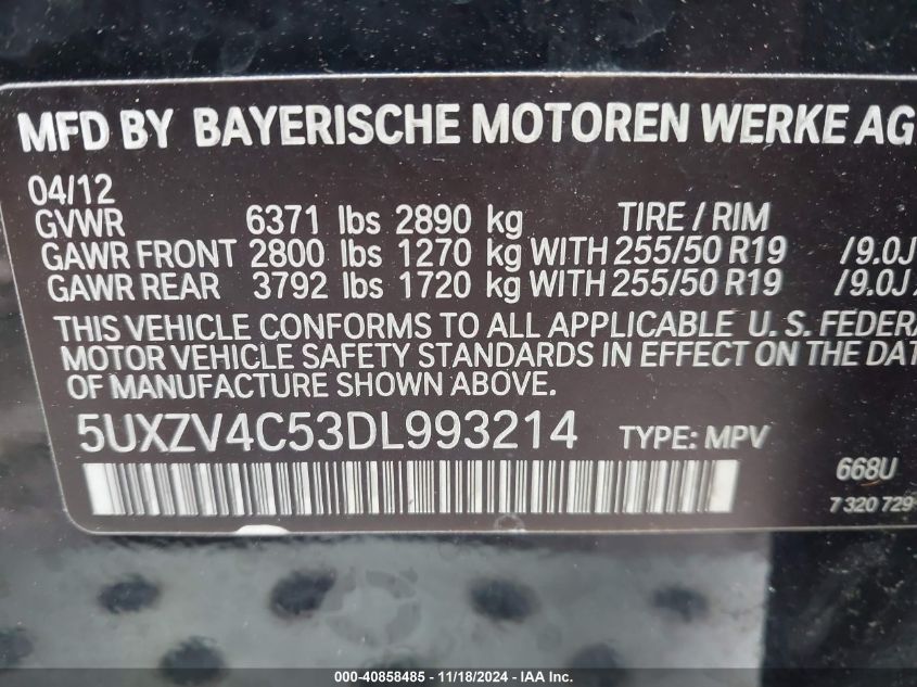 VIN 5UXZV4C53DL993214 2013 BMW X5, Xdrive35I/Xdrive... no.9