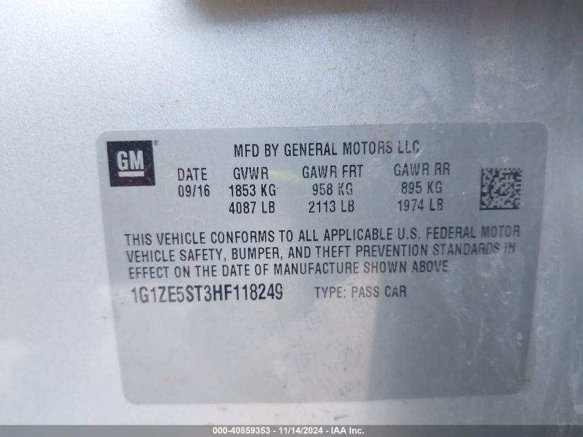 2017 CHEVROLET MALIBU VIN: 1G1ZE5ST3HF118249