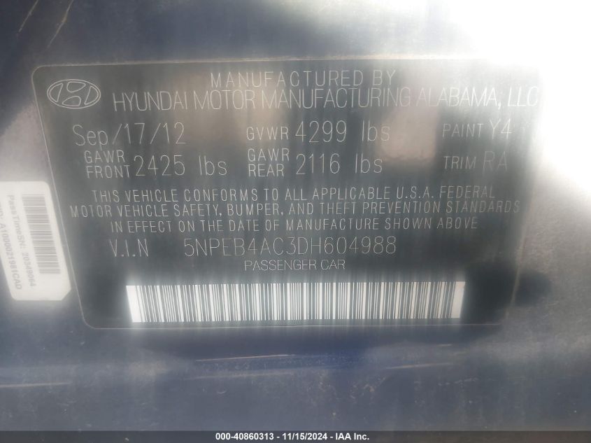 2013 HYUNDAI SONATA GLS - 5NPEB4AC3DH604988