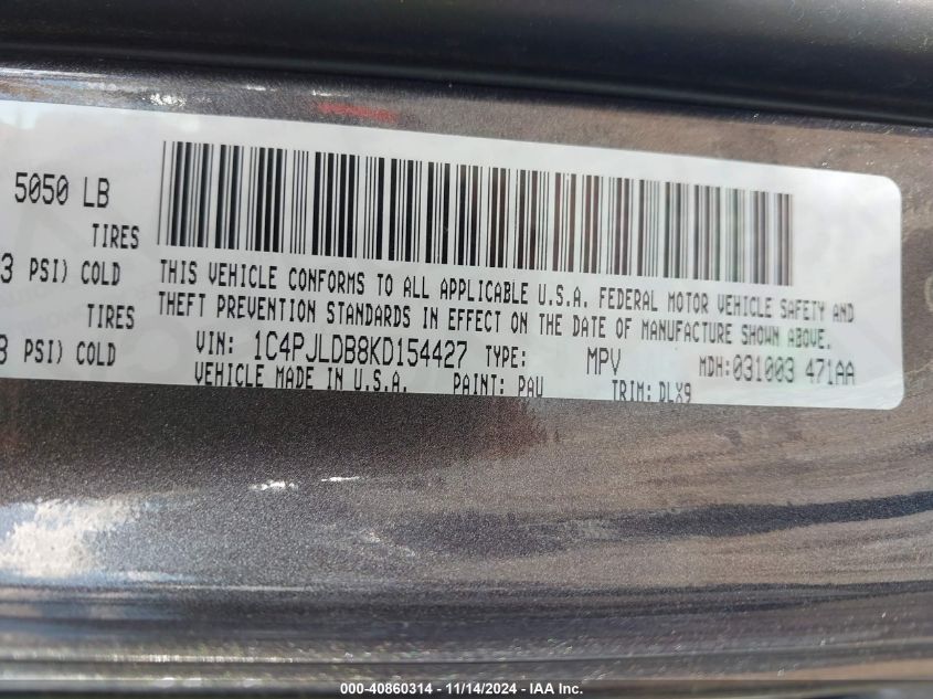 VIN 1C4PJLDB8KD154427 2019 JEEP CHEROKEE LIMITED FWD